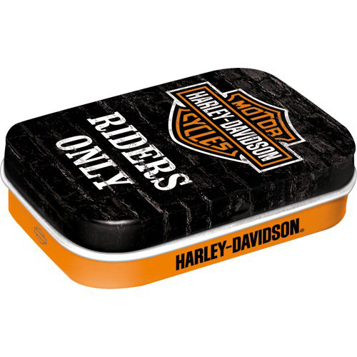 Pillendose gefüllt mit Pfefferminzdragee " Harley-Davidson - Riders Only " Nostalgie Rekla