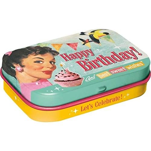 Pillendose gefüllt mit Pfefferminzdragee " Happy Birthday "