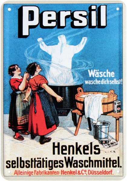 Blechpostkarte 10x15cm Persil Henkel Frau in weiß Postkarte Blechschild Karte