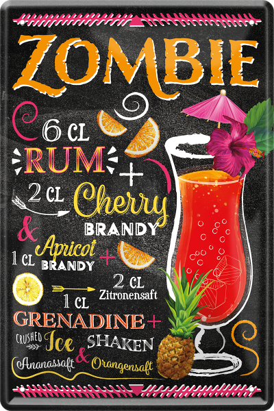 Blechschild " Zombie Rum Brandy Cocktail "