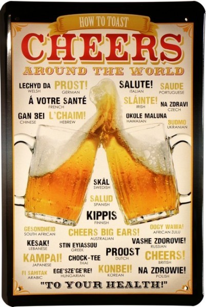 Blechschild "Cheers Worldwide Bier"
