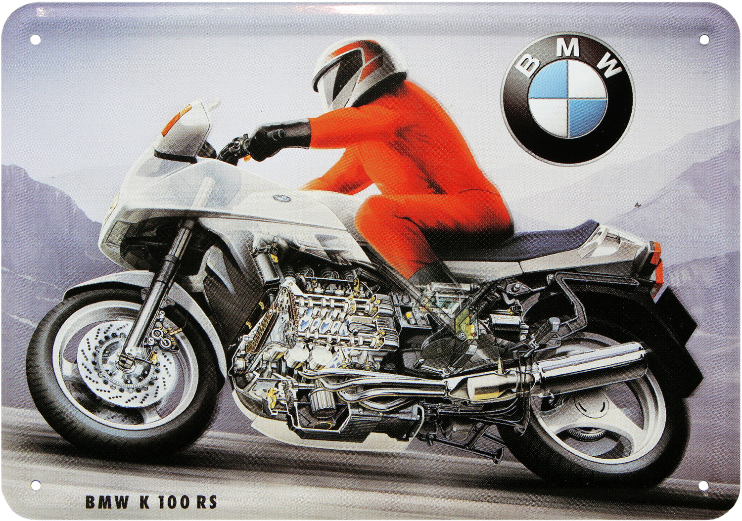 BMW K100 RS Motorrad Nostalgie Blechschild Postkarte Reklame Blechkarte PKM 60 