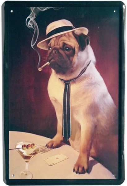 Blechschild "Funny Schild - Poker Mops Hund Dog"