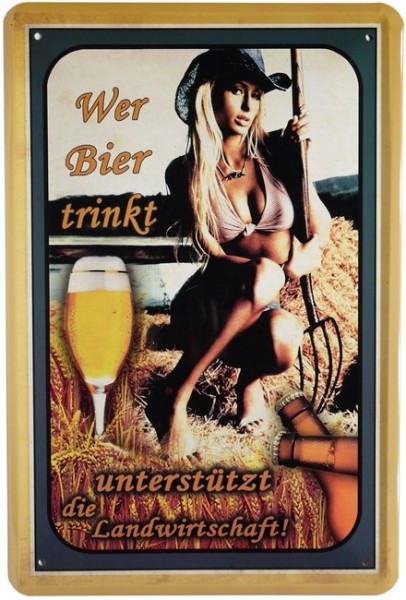 Blechschild "Wer Bier trinkt, hilft der Landwirtschaft"