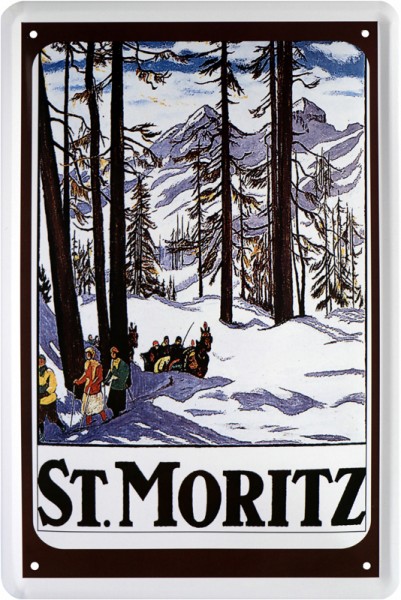 Blechschild " St.Moritz Alpen Schweiz Winterurlaub Schnee "