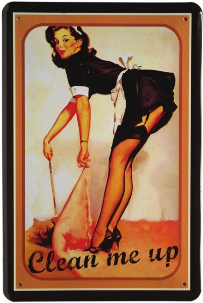 Blechschild "Clean me up - Sexy Pin Up Girl"