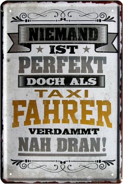 Blechschild "Niemand ist perfekt, doch als Taxifahrer"