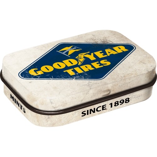 Pillendose gefüllt mit Pfefferminzdragee " Goodyear - Logo white "