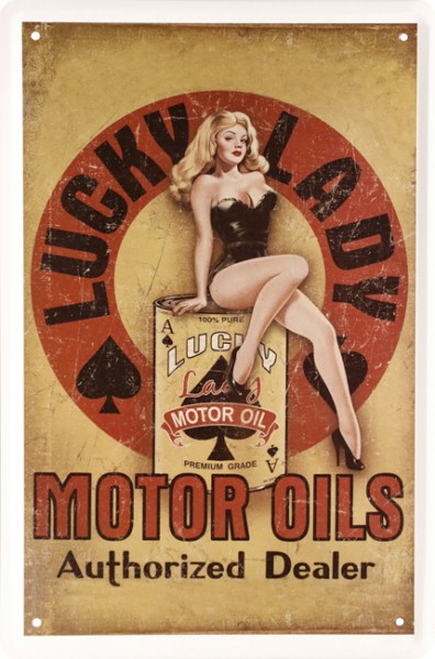 Blechschild " Sexy Pin Up Girl Lucky Lady Motor Oil "