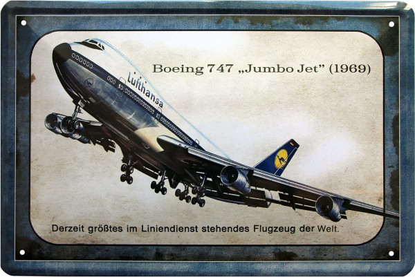 Blechschild "Boeing 747 Jumbo Jet 1969 Lufthansa"